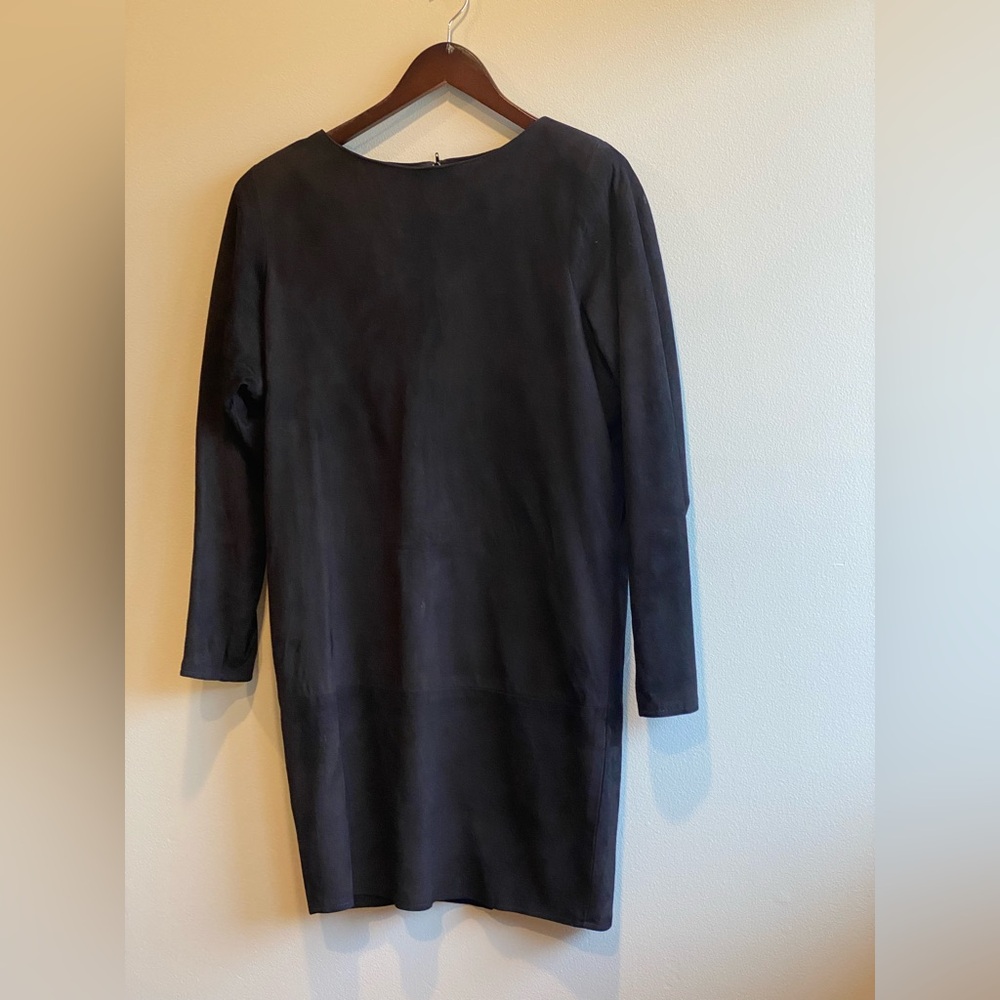 Vintage Vakko Suede Leather Mini Short Dress Black Size Small